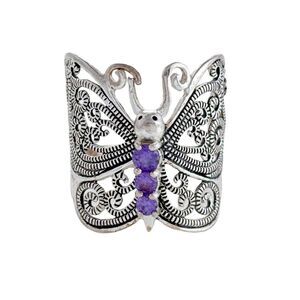 AS IS Charles Winston Sterling Silver Filigree Amethyst Butterfly Ring Size 7